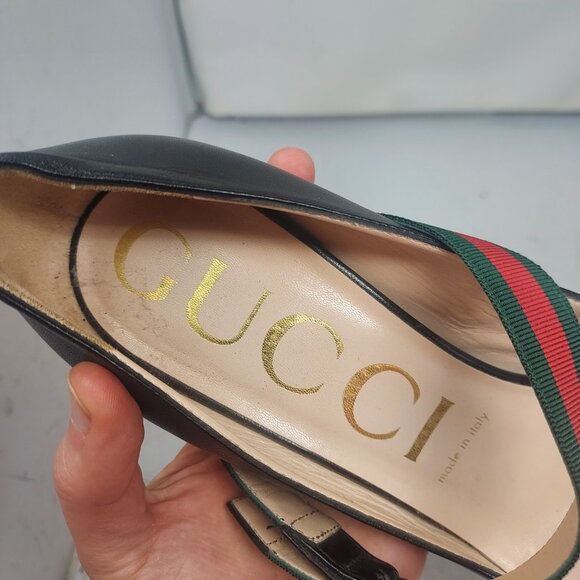 Gucci Black Leather Sylvie Mary Jane Web Pump Shoe - Picture 6 of 10